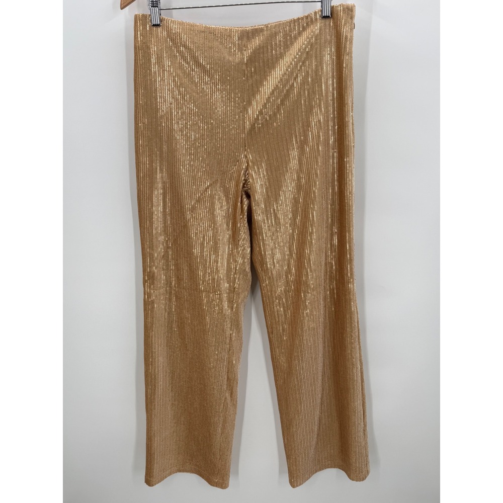 J. McLaughlin Gold Sequin Carter Wide Leg Pants Women's Size 12 High Rise